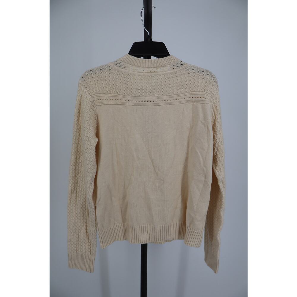 NEW Market & Spruce Sweater Cream Beige Knit Pointelle Long Sleeve Size L - Picture 2 of 3